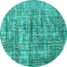 Round Oriental Turquoise Asian Inspired Rug, tr3765turq