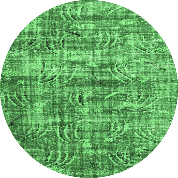 Round Machine Washable Oriental Emerald Green Asian Inspired Area Rugs, wshtr3765emgrn