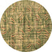 Round Oriental Brown Asian Inspired Rug, tr3765brn