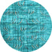 Round Oriental Light Blue Asian Inspired Rug, tr3765lblu