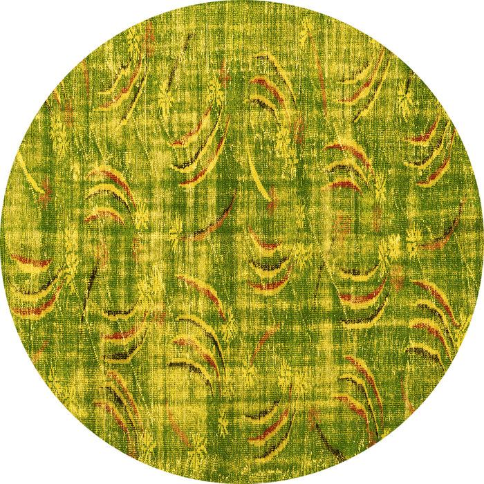 Round Machine Washable Oriental Yellow Asian Inspired Rug, wshtr3765yw