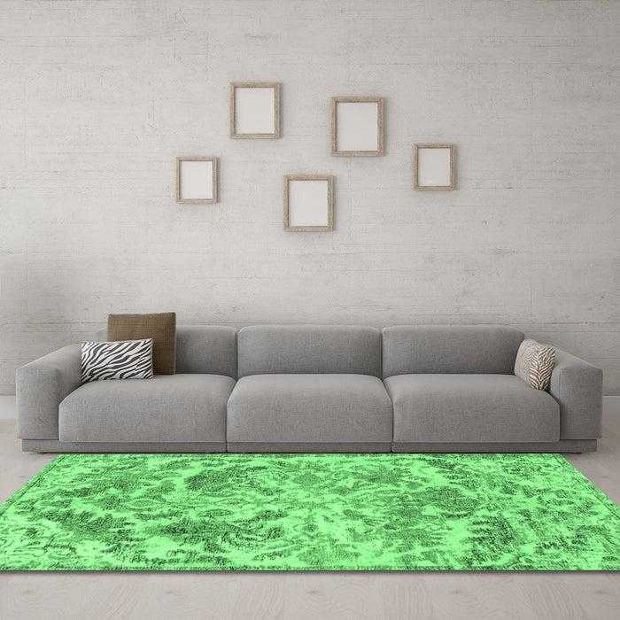 Machine Washable Persian Emerald Green Bohemian Area Rugs in a Living Room,, wshtr3766emgrn