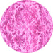 Round Machine Washable Persian Pink Bohemian Rug, wshtr3766pnk