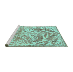 Sideview of Machine Washable Persian Turquoise Bohemian Area Rugs, wshtr3766turq
