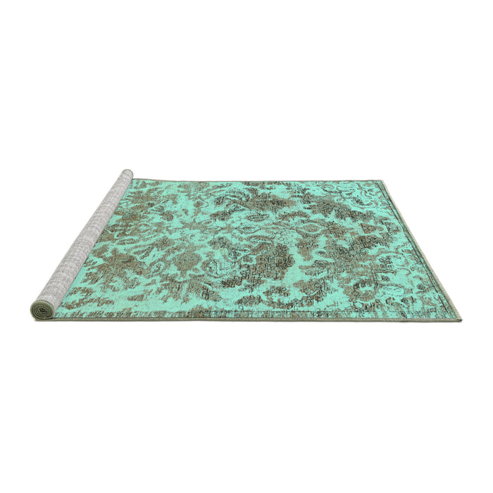 Sideview of Machine Washable Persian Turquoise Bohemian Area Rugs, wshtr3766turq
