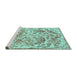 Sideview of Machine Washable Persian Turquoise Bohemian Area Rugs, wshtr3766turq