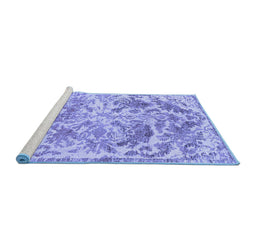 Sideview of Machine Washable Persian Blue Bohemian Rug, wshtr3766blu