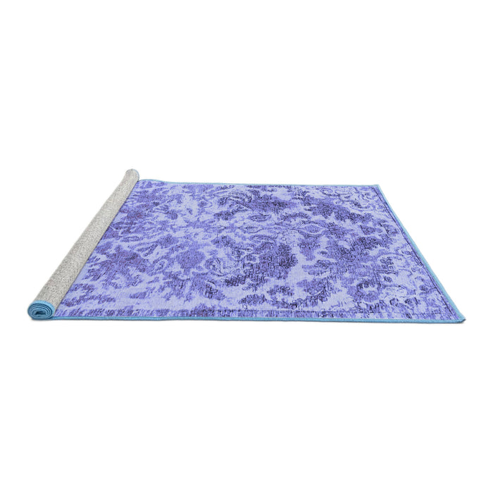 Sideview of Machine Washable Persian Blue Bohemian Rug, wshtr3766blu