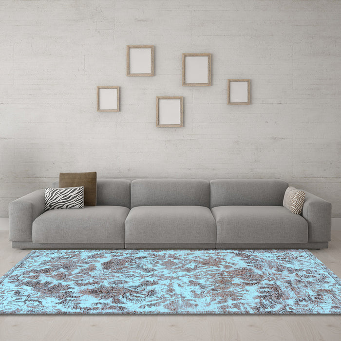 Machine Washable Persian Light Blue Bohemian Rug in a Living Room, wshtr3766lblu