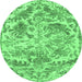 Round Machine Washable Persian Emerald Green Bohemian Area Rugs, wshtr3766emgrn