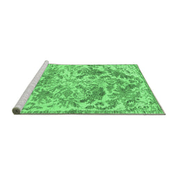 Sideview of Machine Washable Persian Emerald Green Bohemian Area Rugs, wshtr3766emgrn