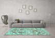 Machine Washable Persian Turquoise Bohemian Area Rugs in a Living Room,, wshtr3766turq