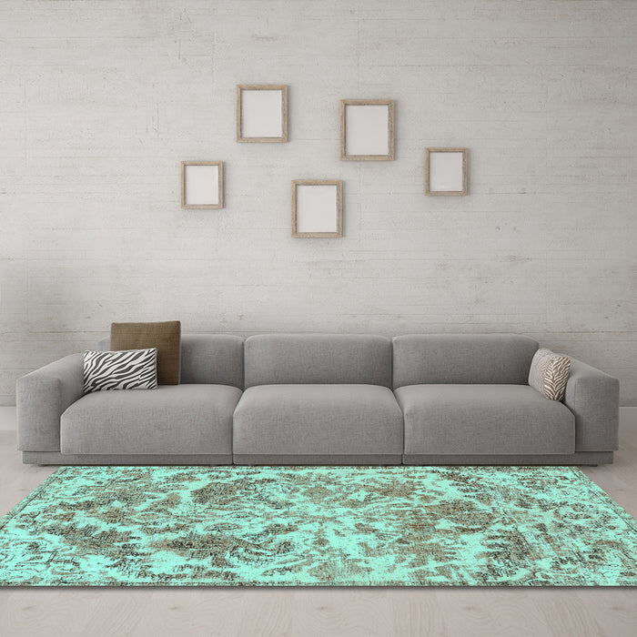 Machine Washable Persian Turquoise Bohemian Area Rugs in a Living Room,, wshtr3766turq