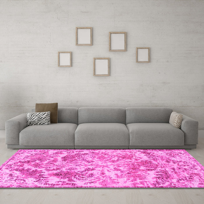 Machine Washable Persian Pink Bohemian Rug in a Living Room, wshtr3766pnk
