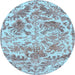 Round Machine Washable Persian Light Blue Bohemian Rug, wshtr3766lblu