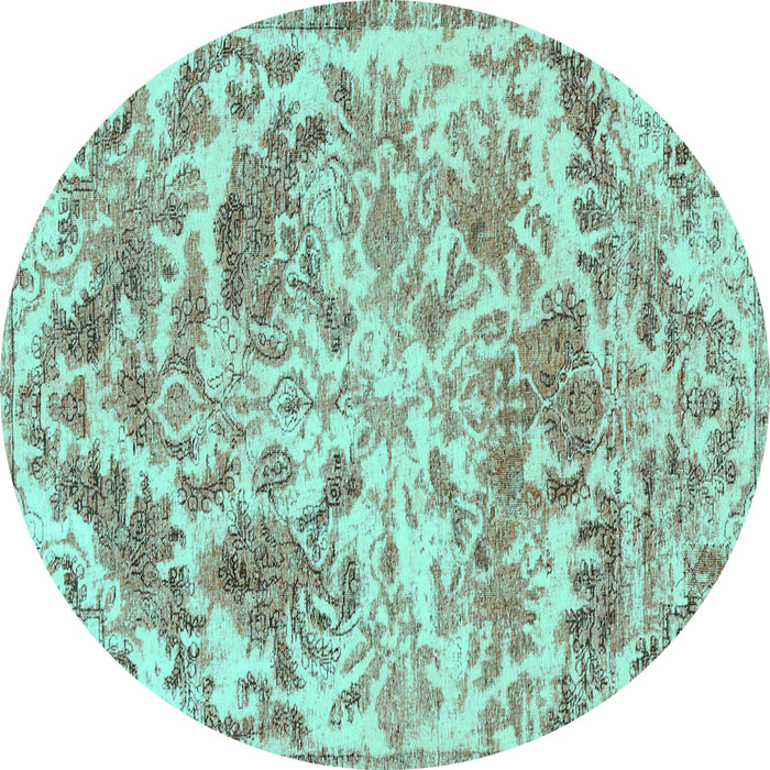 Round Machine Washable Persian Turquoise Bohemian Area Rugs, wshtr3766turq