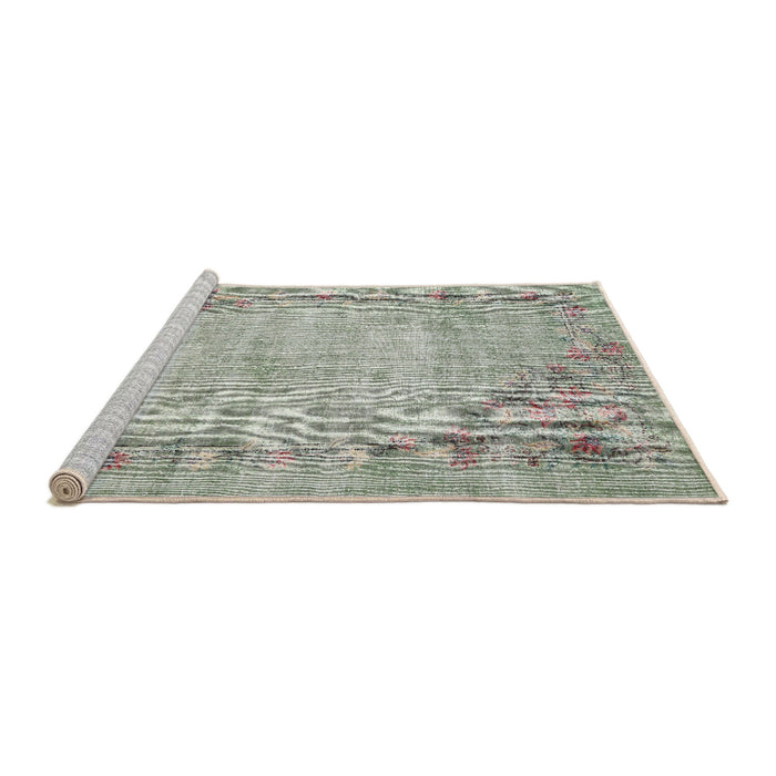 Sideview of Machine Washable Traditional Khaki Green Rug, wshtr3767