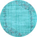 Round Oriental Light Blue Asian Inspired Rug, tr3767lblu