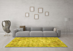 Machine Washable Oriental Yellow Asian Inspired Rug in a Living Room, wshtr3767yw