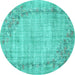 Round Oriental Turquoise Asian Inspired Rug, tr3767turq