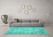 Machine Washable Oriental Turquoise Asian Inspired Area Rugs in a Living Room,, wshtr3767turq