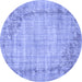 Round Machine Washable Oriental Blue Asian Inspired Rug, wshtr3767blu