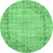 Round Oriental Emerald Green Asian Inspired Rug, tr3767emgrn