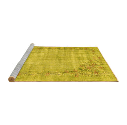 Sideview of Machine Washable Oriental Yellow Asian Inspired Rug, wshtr3767yw