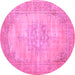 Round Persian Pink Traditional Rug, tr3768pnk