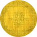 Round Machine Washable Persian Yellow Traditional Rug, wshtr3768yw