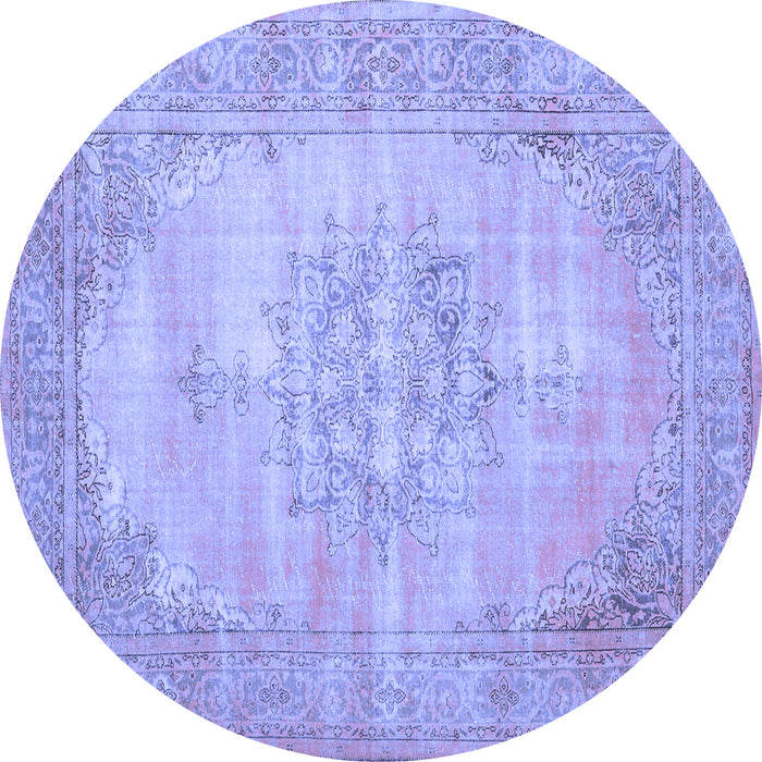 Round Machine Washable Persian Blue Traditional Rug, wshtr3768blu