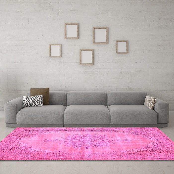 Machine Washable Persian Pink Traditional Rug in a Living Room, wshtr3768pnk
