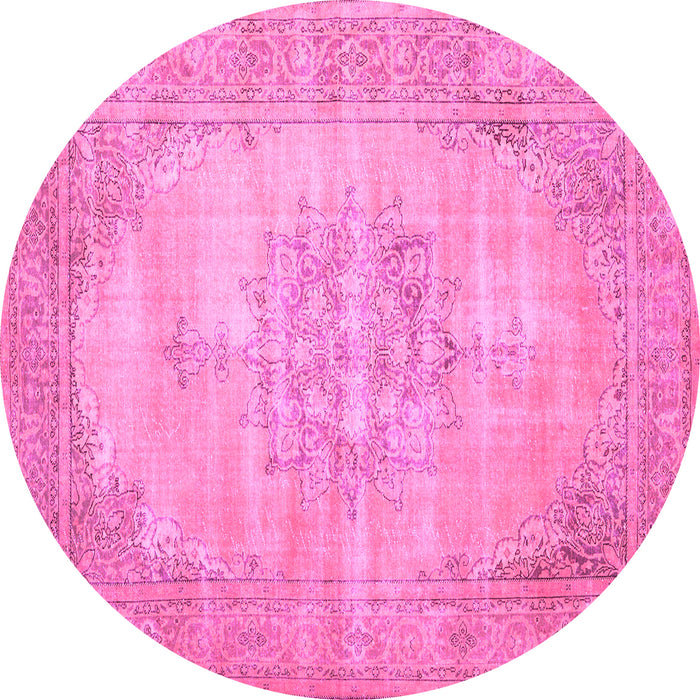 Round Machine Washable Persian Pink Traditional Rug, wshtr3768pnk