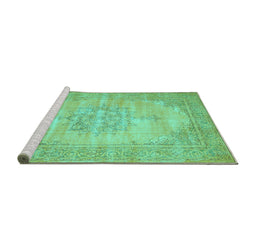 Sideview of Machine Washable Persian Turquoise Traditional Area Rugs, wshtr3768turq