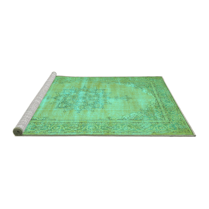 Sideview of Machine Washable Persian Turquoise Traditional Area Rugs, wshtr3768turq