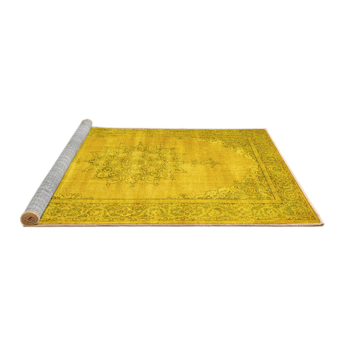 Sideview of Machine Washable Persian Yellow Traditional Rug, wshtr3768yw