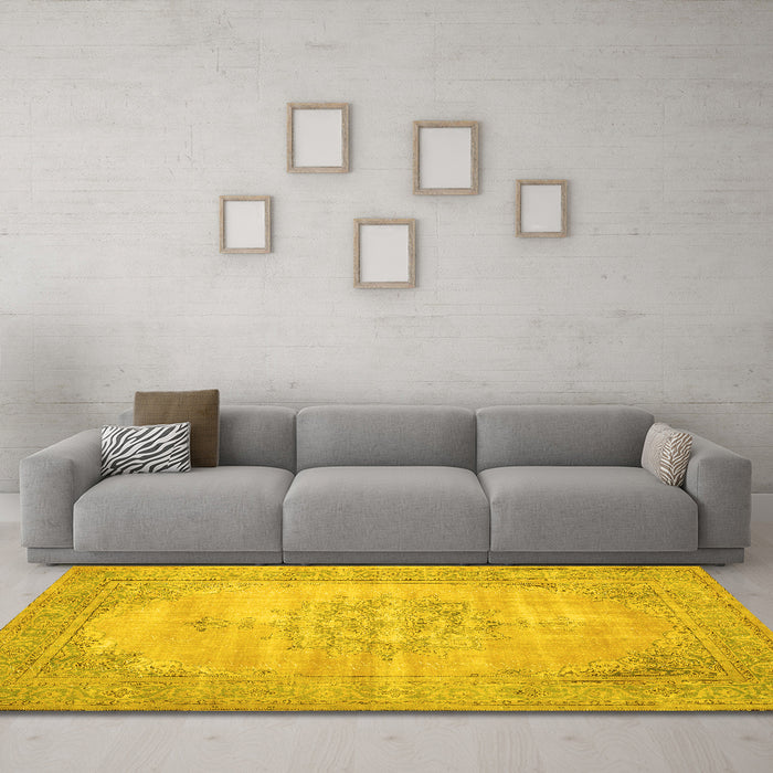 Machine Washable Persian Yellow Traditional Rug in a Living Room, wshtr3768yw