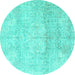 Round Machine Washable Persian Turquoise Traditional Area Rugs, wshtr3769turq