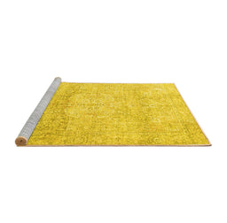 Sideview of Machine Washable Persian Yellow Traditional Rug, wshtr3769yw