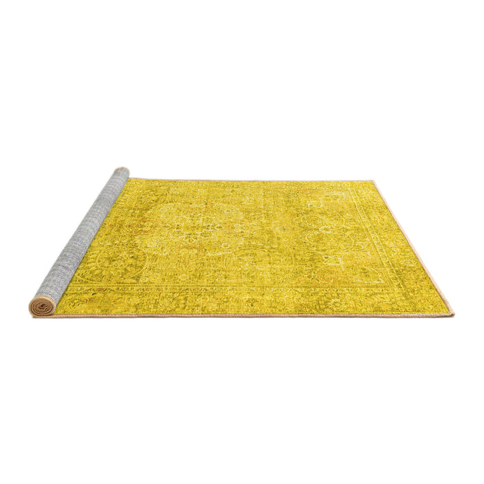 Sideview of Machine Washable Persian Yellow Traditional Rug, wshtr3769yw