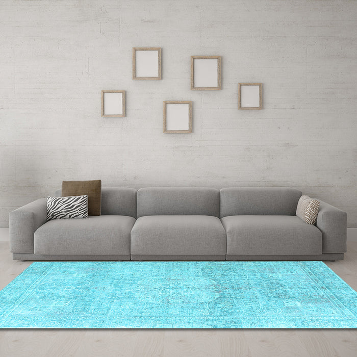 Machine Washable Persian Light Blue Traditional Rug in a Living Room, wshtr3769lblu