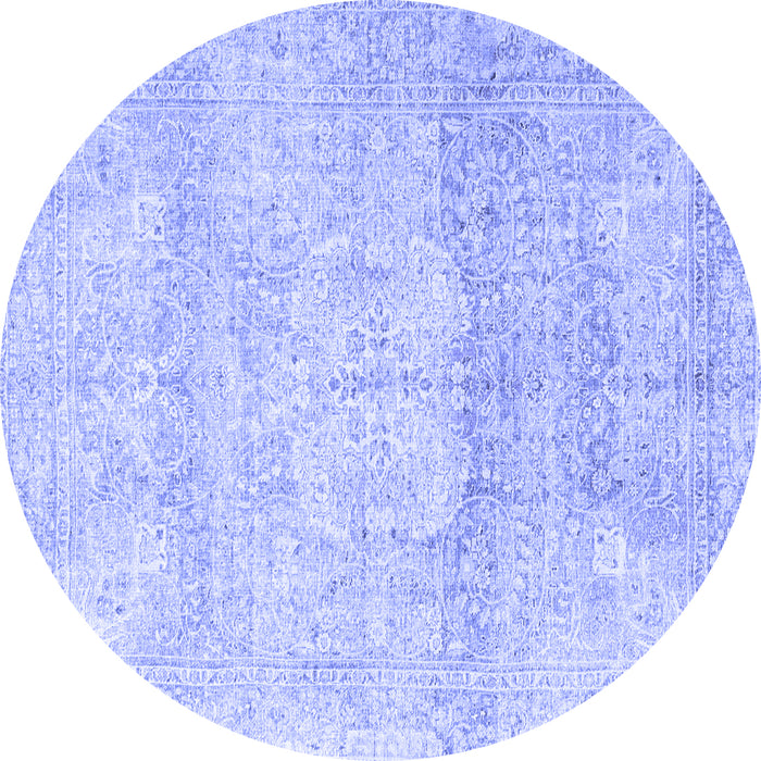 Round Machine Washable Persian Blue Traditional Rug, wshtr3769blu