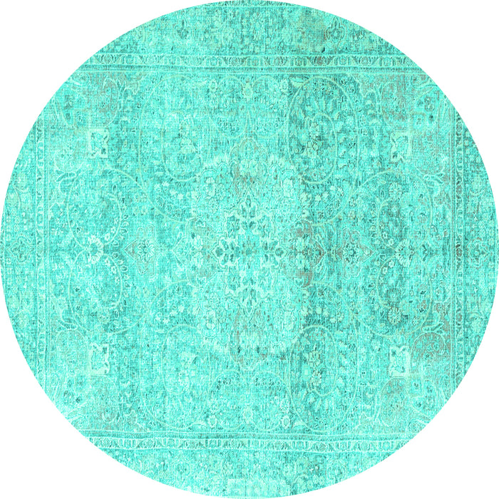Round Persian Turquoise Traditional Rug, tr3769turq