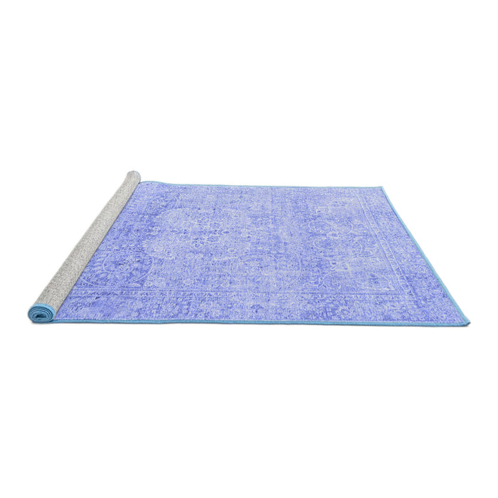 Sideview of Machine Washable Persian Blue Traditional Rug, wshtr3769blu