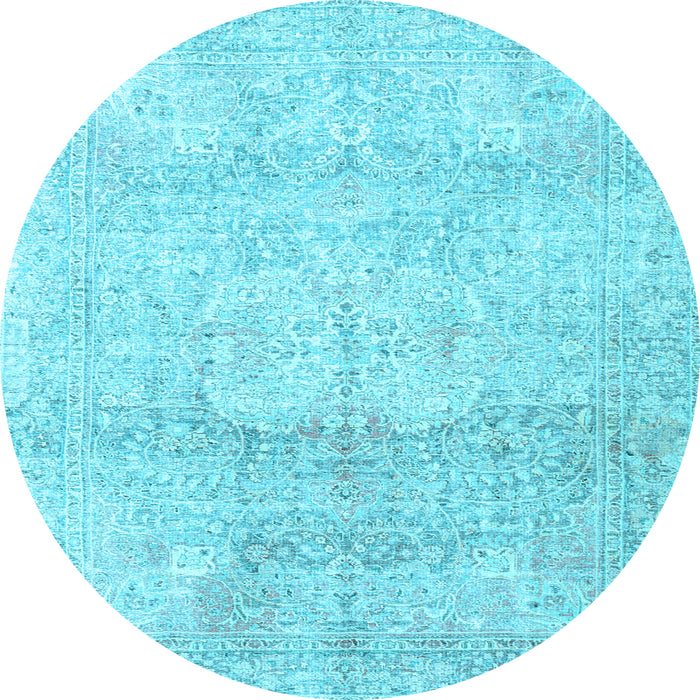 Round Machine Washable Persian Light Blue Traditional Rug, wshtr3769lblu