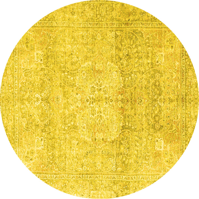 Round Persian Yellow Traditional Rug, tr3769yw