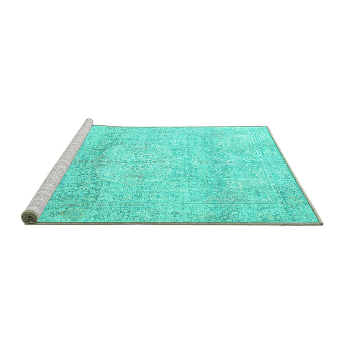 Sideview of Machine Washable Persian Turquoise Traditional Area Rugs, wshtr3769turq