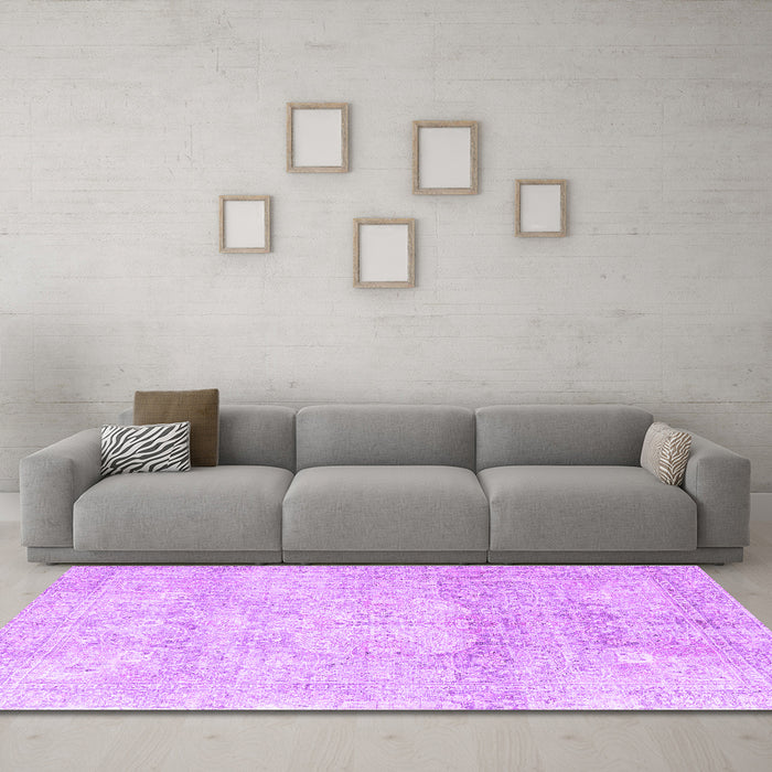 Machine Washable Persian Purple Traditional Area Rugs in a Living Room, wshtr3769pur