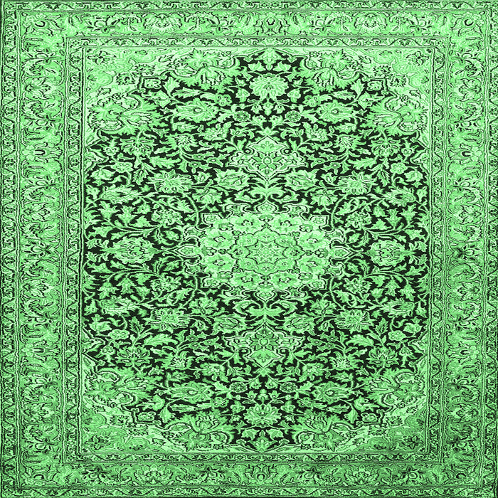 Square Machine Washable Medallion Emerald Green Traditional Area Rugs, wshtr376emgrn