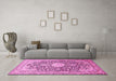 Machine Washable Medallion Pink Traditional Rug in a Living Room, wshtr376pnk